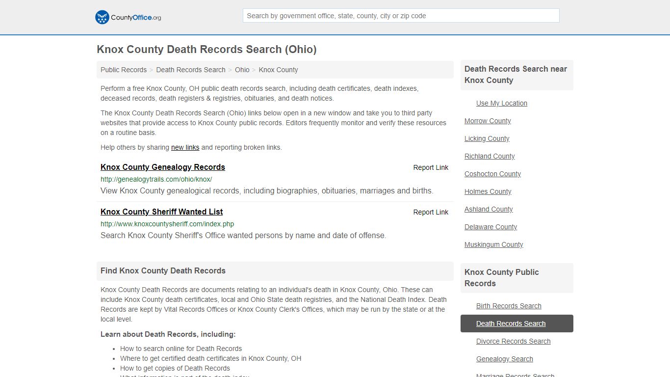 Death Records Search - Knox County, OH (Death Certificates ...