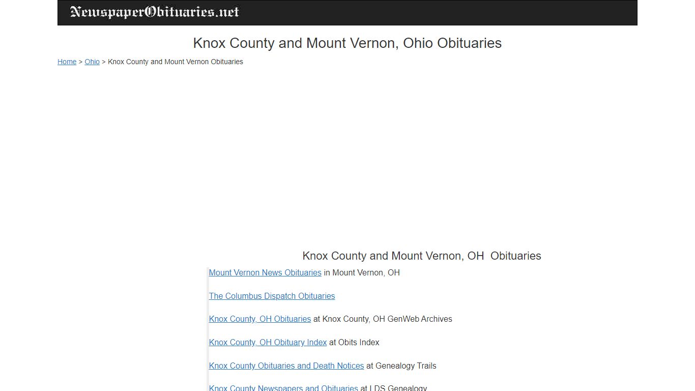 Knox County and Mount Vernon, Ohio Obituaries